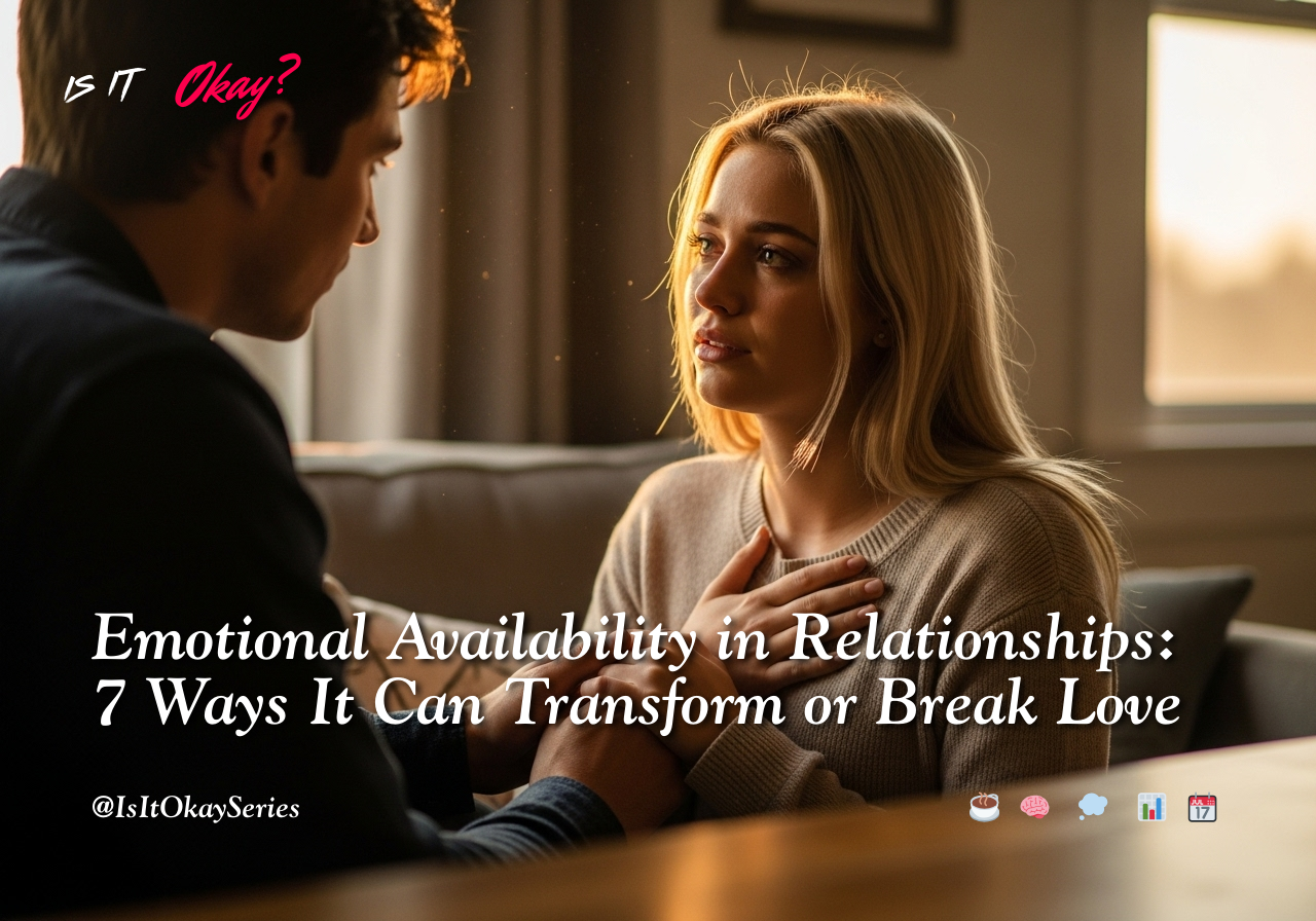 Emotional availability in relationships – couple sharing vulnerable moment in warm golden hour light